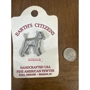Earth citizens, Airdale dog pewter pin handcrafted USA fine American pewter new